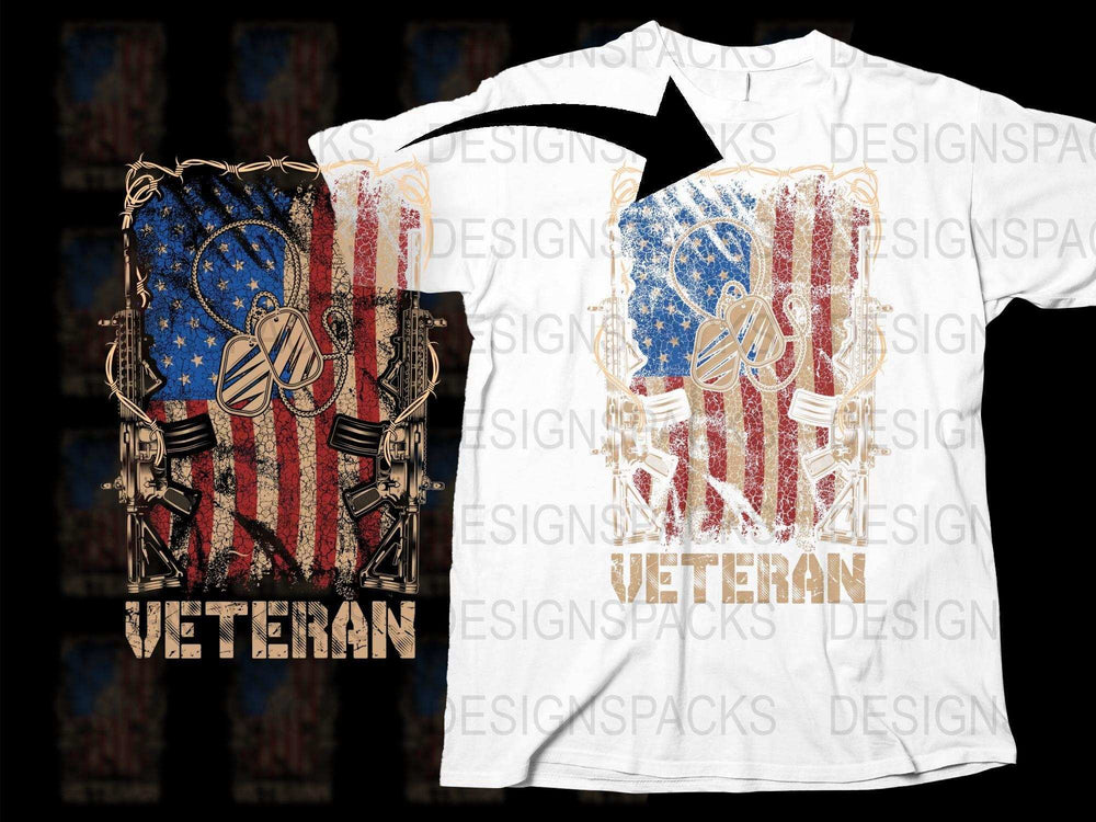 Patriotic Veteran T-Shirt with American Flag and Eagle Graphic, Military Appreciation Tee