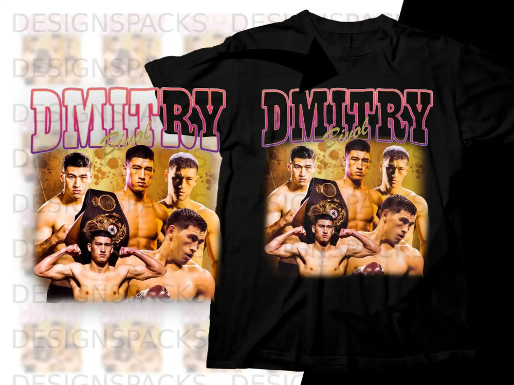Dmitry t-shirt featuring four boxers holding championship belts.