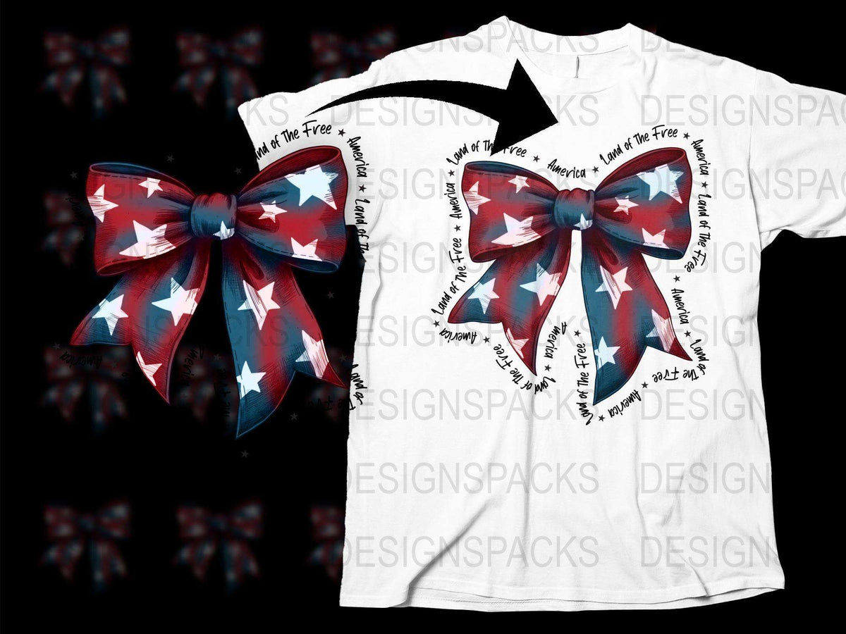 Patriotic Bow T-Shirt, American Flag Print, Red White Blue, Memorial Day Outfit, Fourth of July Tee, Unisex Fashion