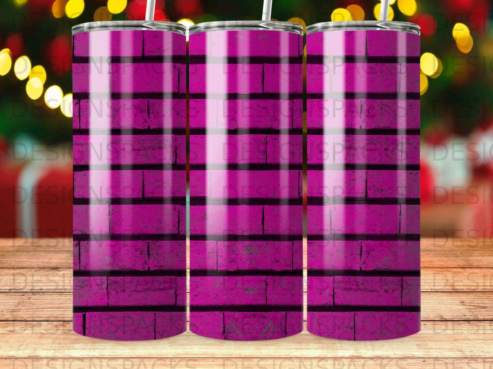 Pink and black striped brick pattern on three tumblers.