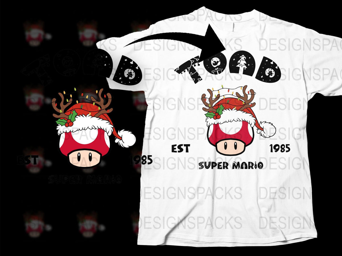 Super Mario Christmas T-Shirt, Vintage 1985 Gamer Tee, Holiday Gift, Reindeer Mario, Unisex Clothing