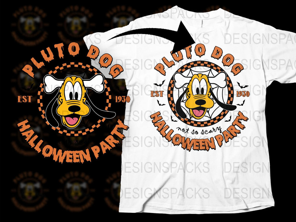 Pluto Dog Halloween Party T-Shirt, Disney Inspired Cartoon Character Tee, Kids and Adult Sizes Available, Est 1930 Design