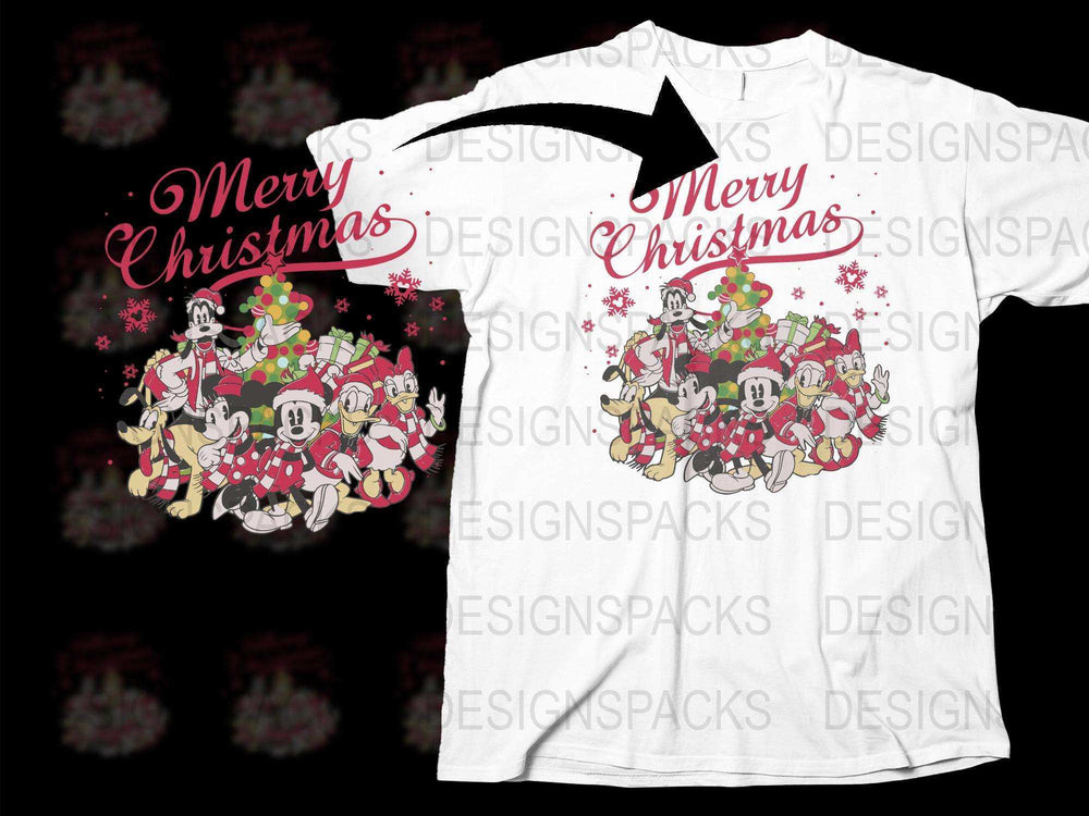 Merry Christmas T-Shirt with Classic Cartoon Characters, Festive Holiday Apparel, Unisex Adult Sizes
