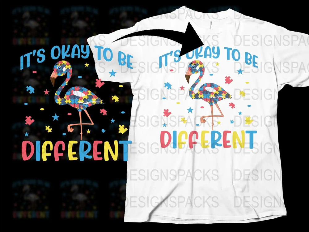 Colorful Flamingo T-Shirt It's Okay To Be Different Motivational Quote Tee
