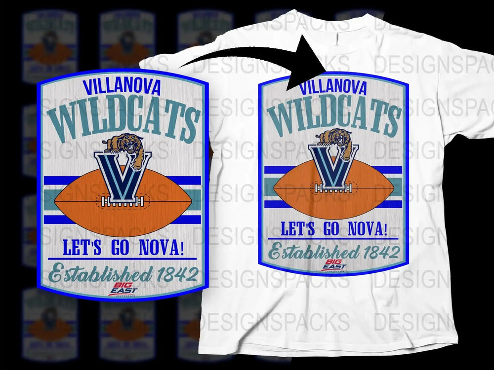 Villanova Wildcats T-Shirt, Vintage College Basketball Tee, Retro Fan Gear, Blue and White Graphic Shirt
