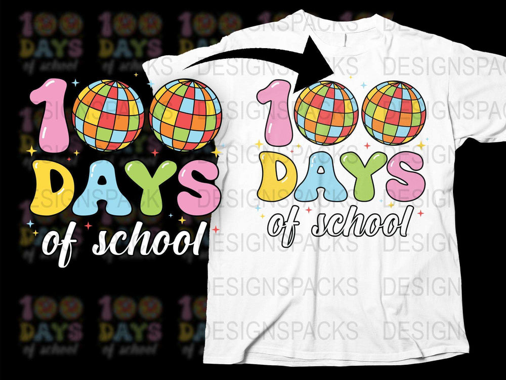 Kids 100 Days of School T-Shirt Colorful Balloon and Text Design Celebration Tee
