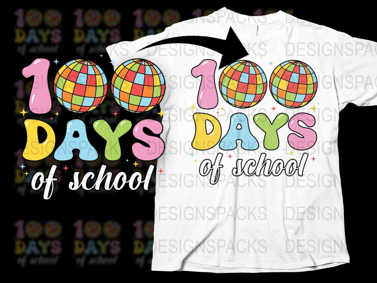 Kids 100 Days of School T-Shirt Colorful Balloon and Text Design Celebration Tee