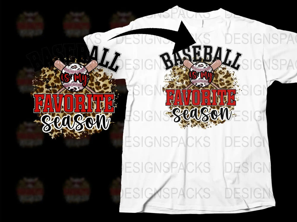 Baseball is My Favorite Season T-Shirt, Sports Graphic Tee, Casual Summer Fashion, White Unisex Shirt with Leopard Print