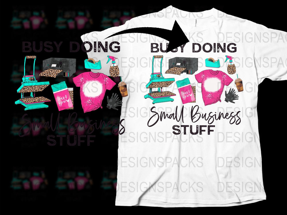 Busy Doing Small Business Stuff T-Shirt, Entrepreneur Graphic Tee, Pink and Leopard Print, Coffee and Donuts Design