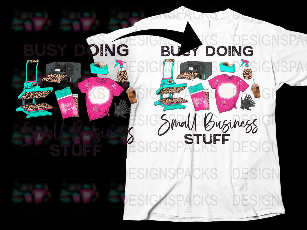 Busy Doing Small Business Stuff T-Shirt, Entrepreneur Graphic Tee, Pink and Leopard Print, Coffee and Donuts Design