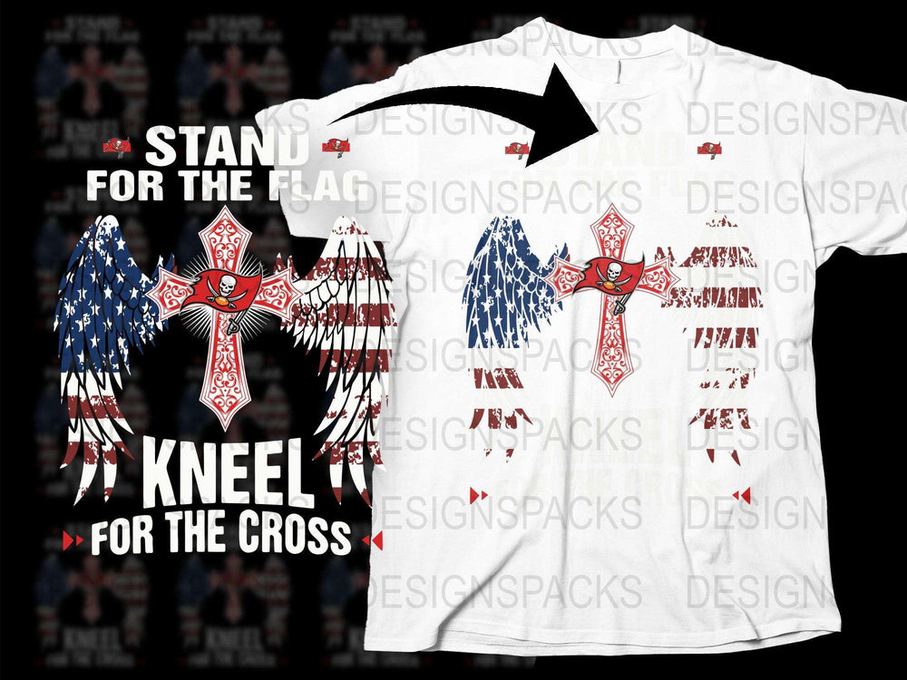 Patriotic Christian T-Shirt, Stand For The Flag Kneel For The Cross, American Flag Wings Tee