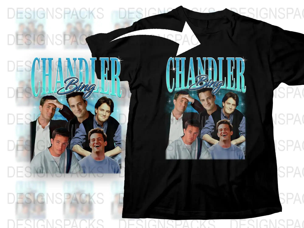 Chandler Bing Friends TV Show Black T-Shirt, 90s Sitcom Graphic Tee, Unisex Casual Fan Merchandise