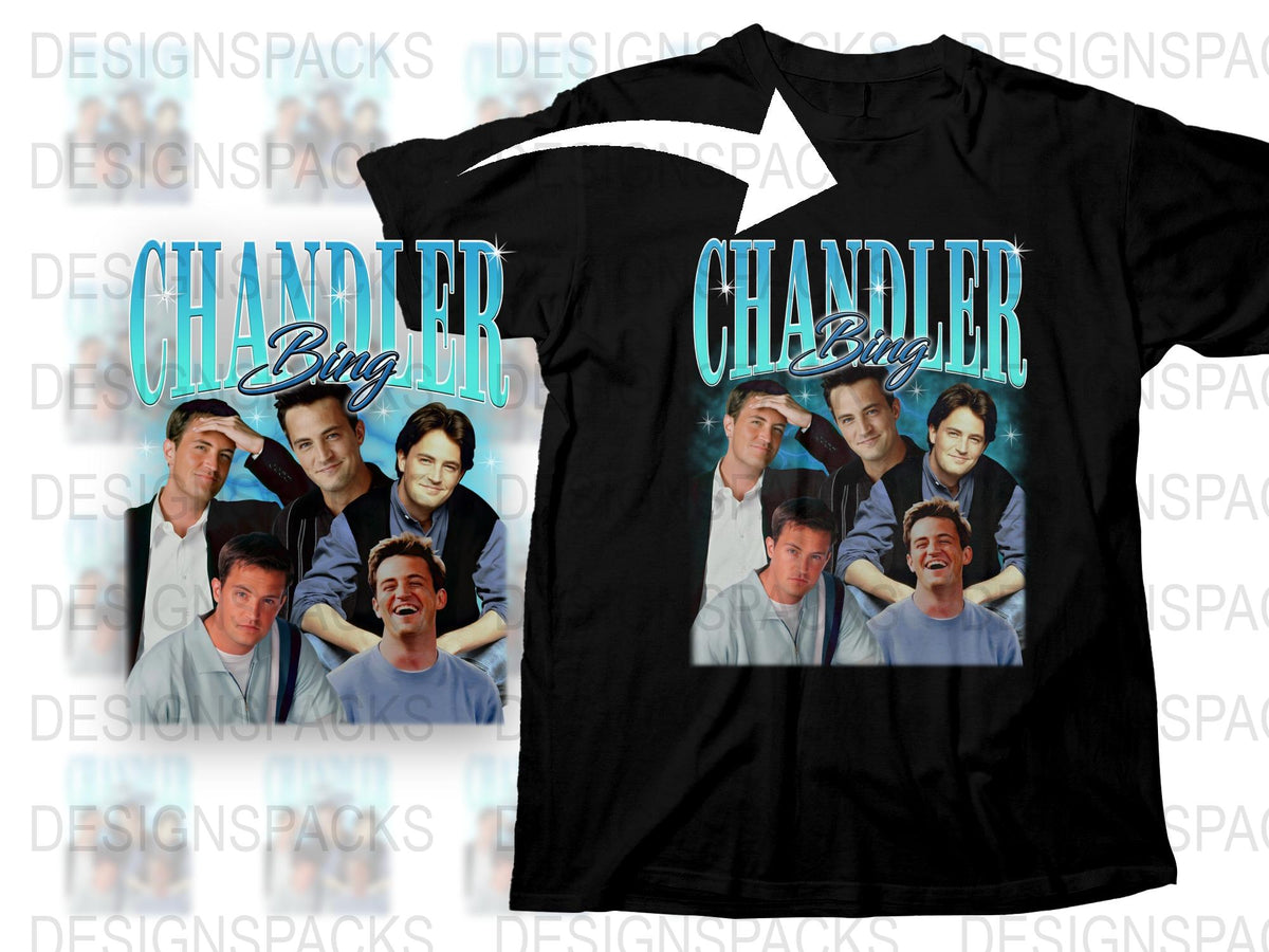 Chandler Bing Friends TV Show Black T-Shirt, 90s Sitcom Graphic Tee, Unisex Casual Fan Merchandise