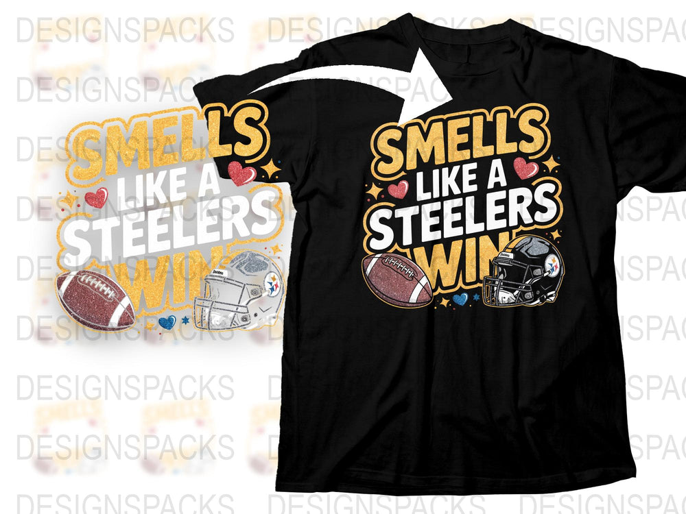 Smells Like a Steelers Win Graphic T-Shirt, Vintage Sports Fan Tee, Football Season Apparel, Black and Gold Shirt