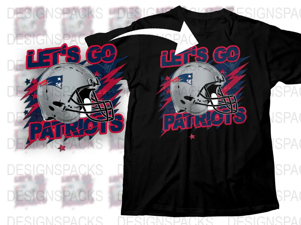 Patriots Football T-Shirt, Let's Go Patriots Graphic Tee, Sports Fan Apparel, Game Day Shirt, Unisex Fit Black Shirt