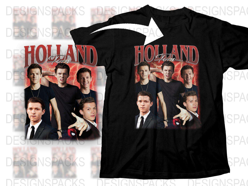 Holland Hero Graphic T-Shirt, Fan Art Tee, Movie Star Portrait Shirt, Trendy Unisex Black Apparel
