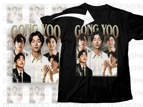 Gong Yoo Fan T-Shirt, Korean Actor Collage, Black Tee, Multiple Poses, Celebrity Shirt, Unisex Fashion Top