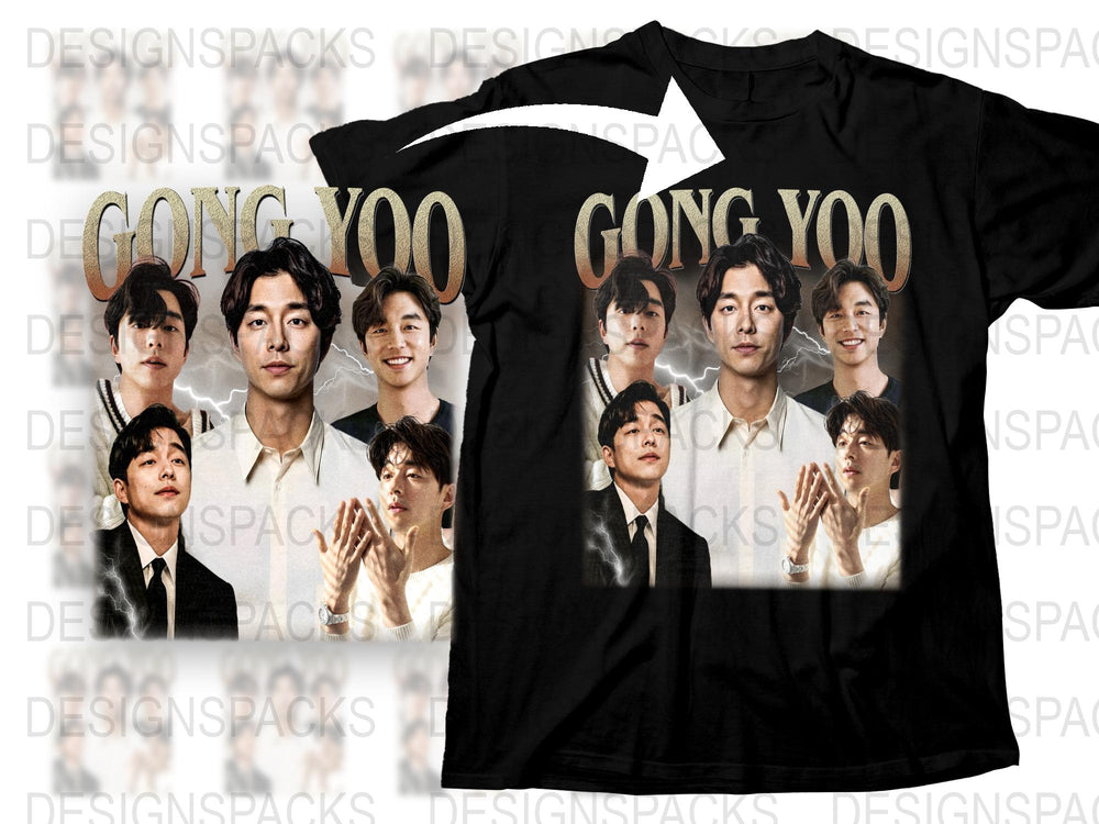 Gong Yoo Fan T-Shirt, Korean Actor Collage, Black Tee, Multiple Poses, Celebrity Shirt, Unisex Fashion Top