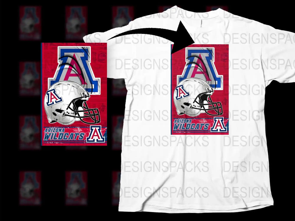 Arizona Wildcats Football Helmet Graphic T-Shirt, University Fan Apparel, Sports Team White Tee