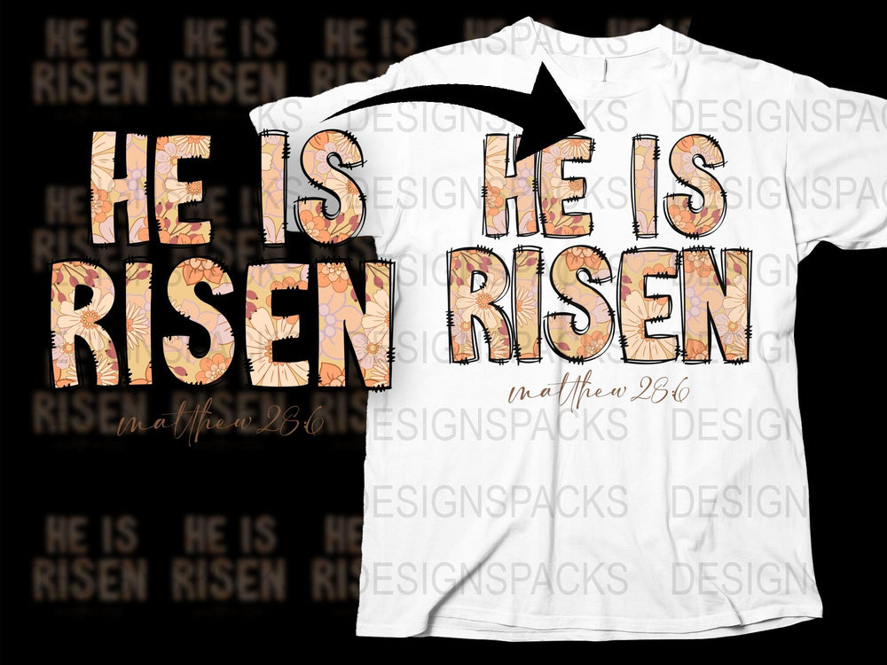 Christian Easter T-Shirt He is Risen Matthew 28:6 Religious Quote Tee Unisex Cotton Shirt