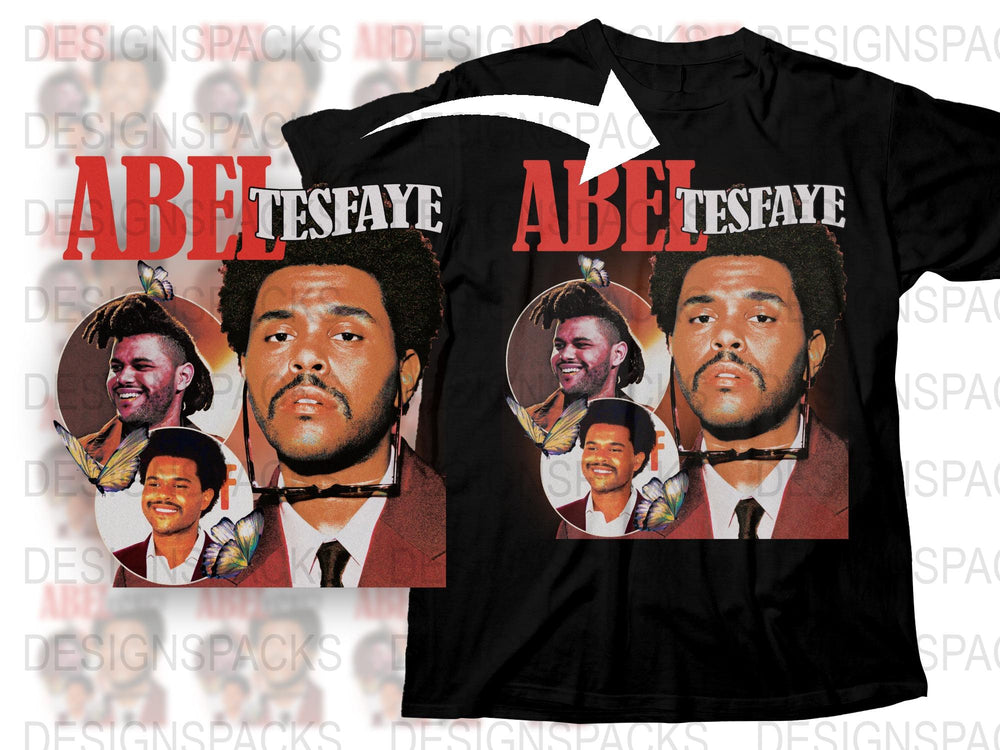 Abel Tesfaye Inspired Graphic T-Shirt, Pop Art Style, Music Artist Faces, Fan Merch, Casual Black Tee