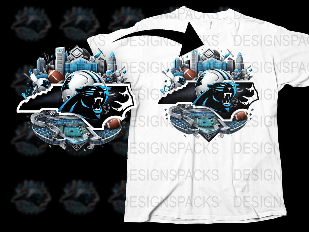Panther Football Graphic T-Shirt, Sports Stadium Print Tee, Men's Athletic Style Top, Unique Game Day Shirt
