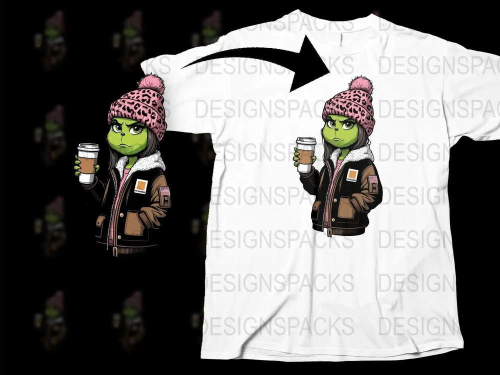 Funky Green Alien Graphic T-Shirt with Pink Hat, Unique Streetwear Style Tee, Cool Extraterrestrial Apparel
