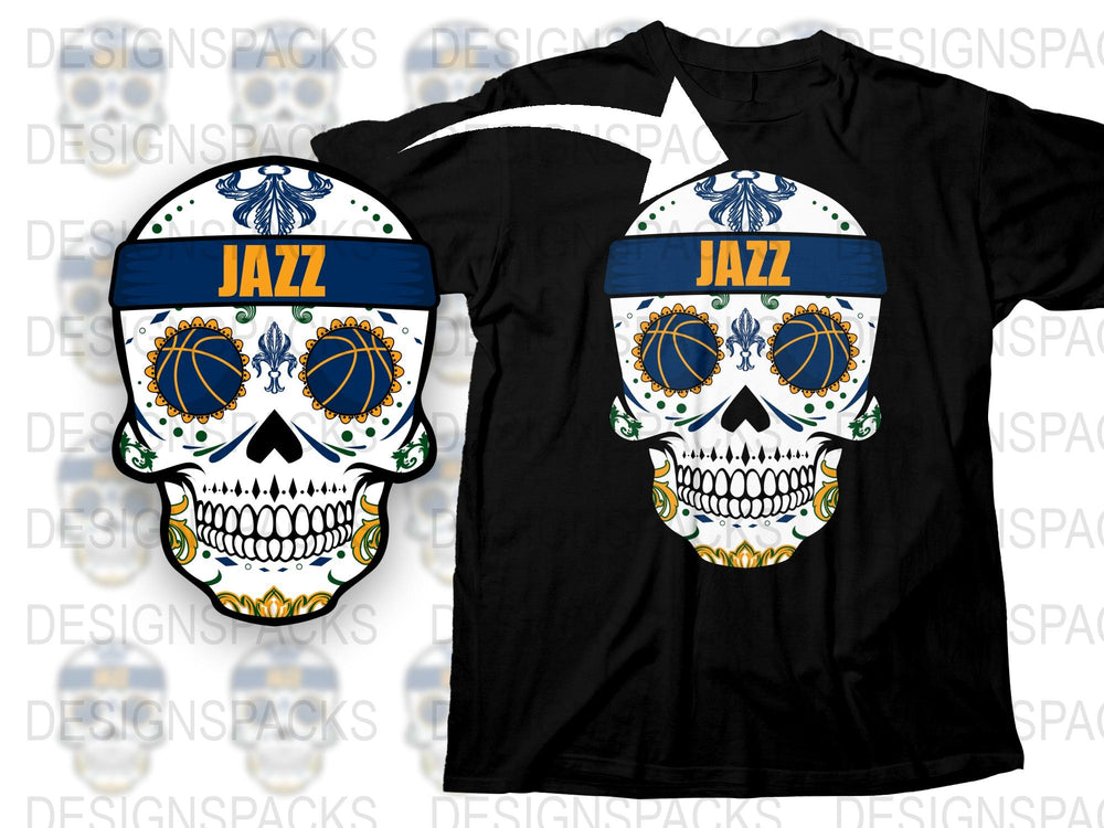 Jazz Sugar Skull T-Shirt, Music Lover Graphic Tee, Unisex Black Cotton Shirt, Unique Skull Design Top