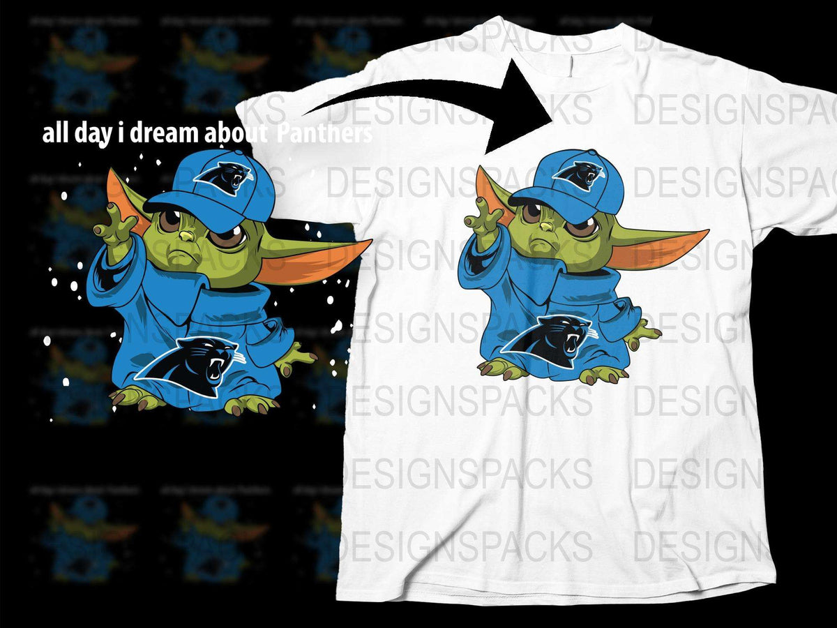 Cartoon Yoda Panther Mascot Graphic T-Shirt, Cool Fantasy Sports Fan Tee, Unique Animal Character Design Shirt