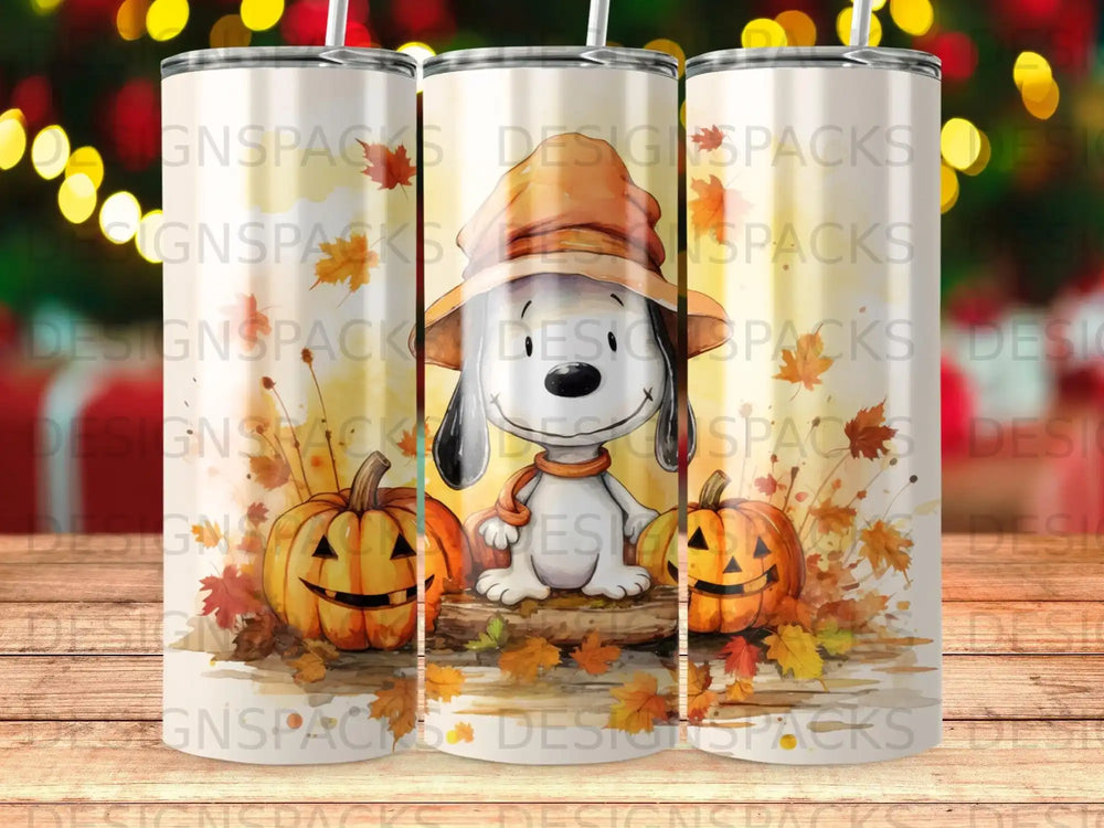 Cozy Harvest Pup & Pumpkins Tumbler Digital Wrap Design