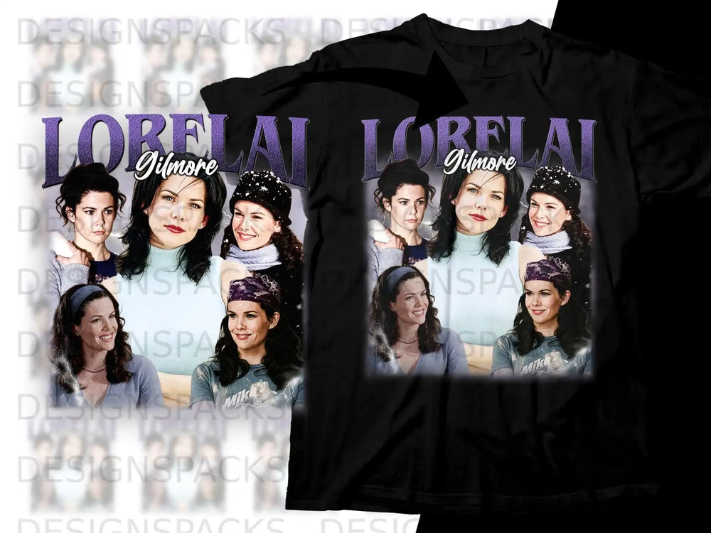 Black t-shirt featuring a collage of Gilmore Girls cast members and the show title.