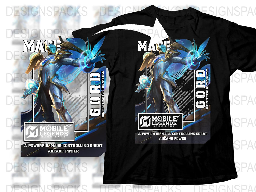 Mobile Legends T-Shirt, Mage Hero Design, Men's Gaming Tee, Black and Blue Graphic Shirt