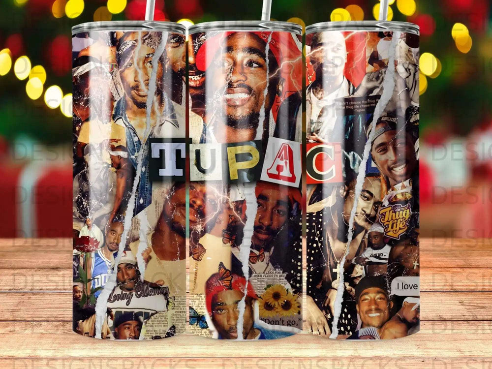 Tupac Shakur collage tumbler with text "Thug Life" and "I love".