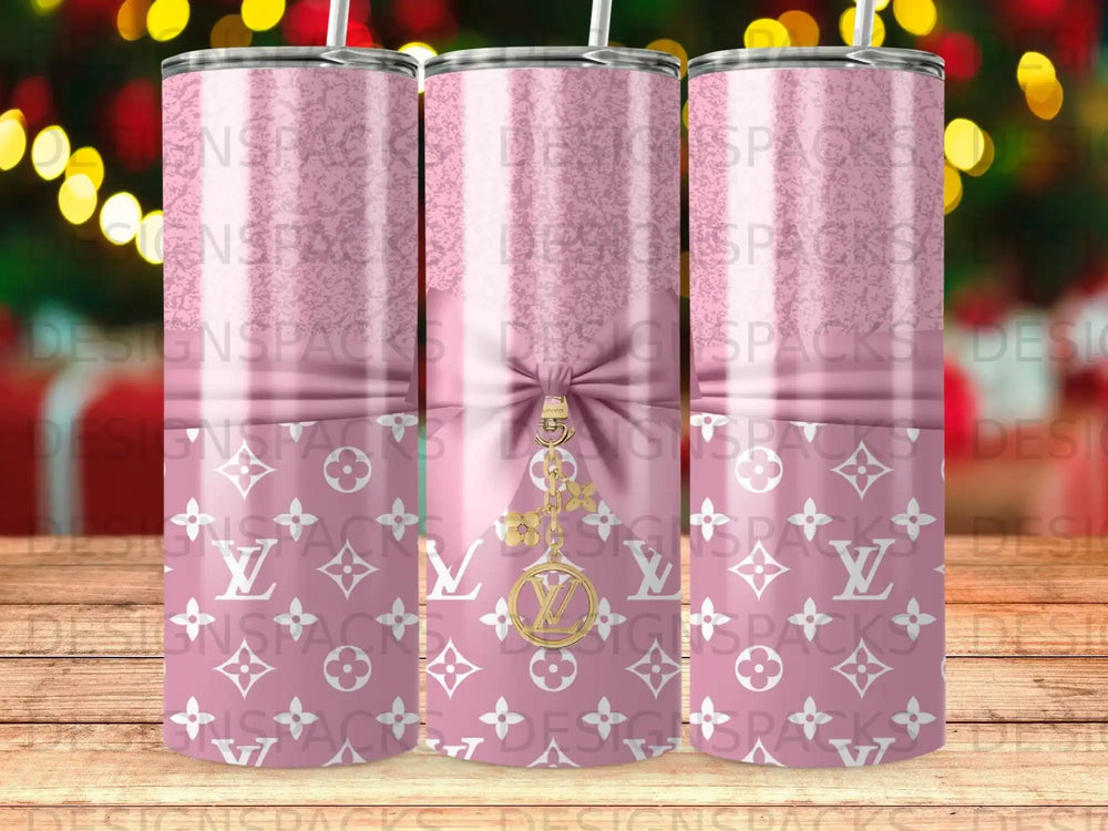 Pink Textured Stripe Bow Gold Charm LV Pattern Tumblers product type