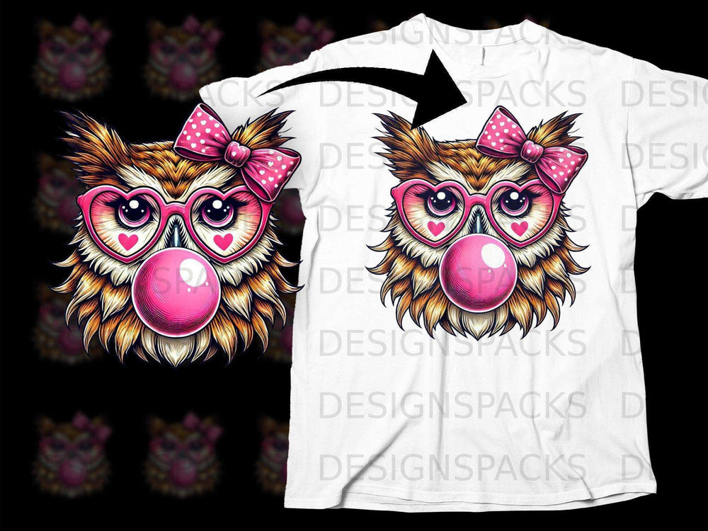Cute Owl with Heart Glasses and Bow T-Shirt Design