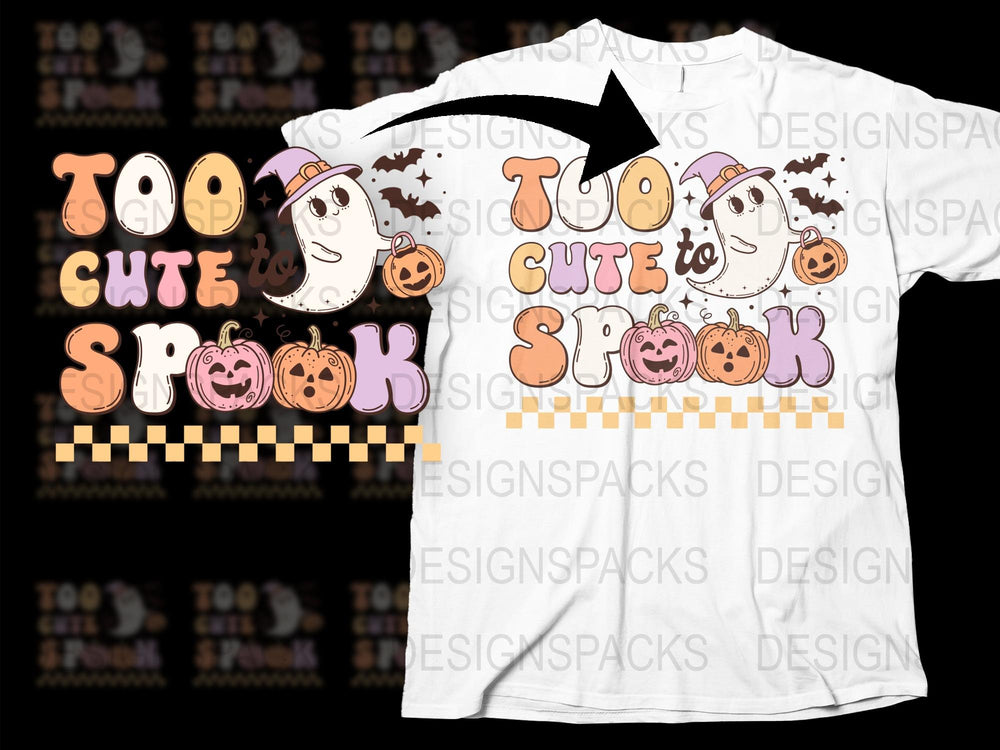 Too Cute to Spook Halloween T-Shirt, Funny Ghost Pumpkin Graphic Tee for Adults and Kids, Festive Fall Apparel
