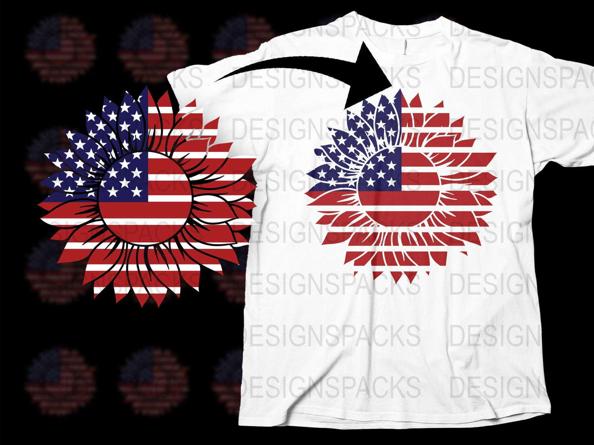 Patriotic Sunflower T-Shirt, American Flag Print, 4th of July Apparel, Unisex Graphic Tee, USA Independence Day Clothing