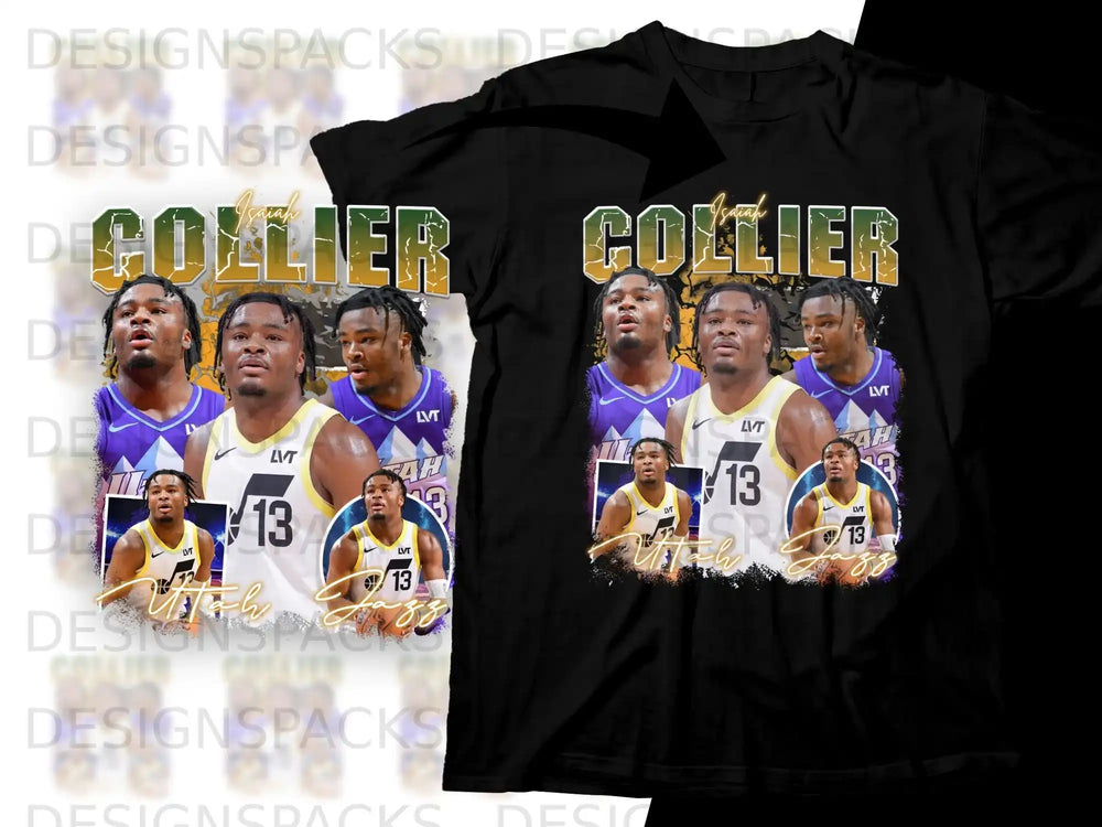 Black t-shirt featuring basketball player Collier and "Collier" text graphic.