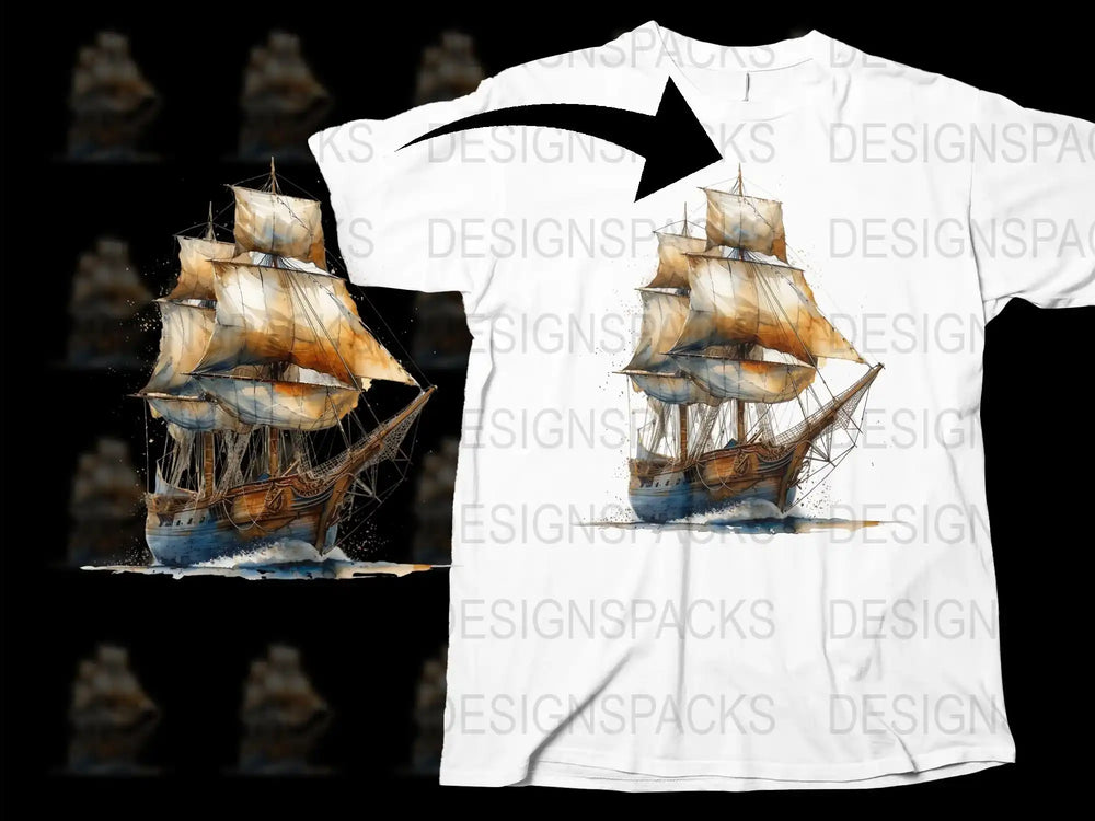 Nautical Ship Graphic T-Shirt, Vintage Sailing Boat Design, Ocean Explorer Tee, Unisex Summer Fashion Top
