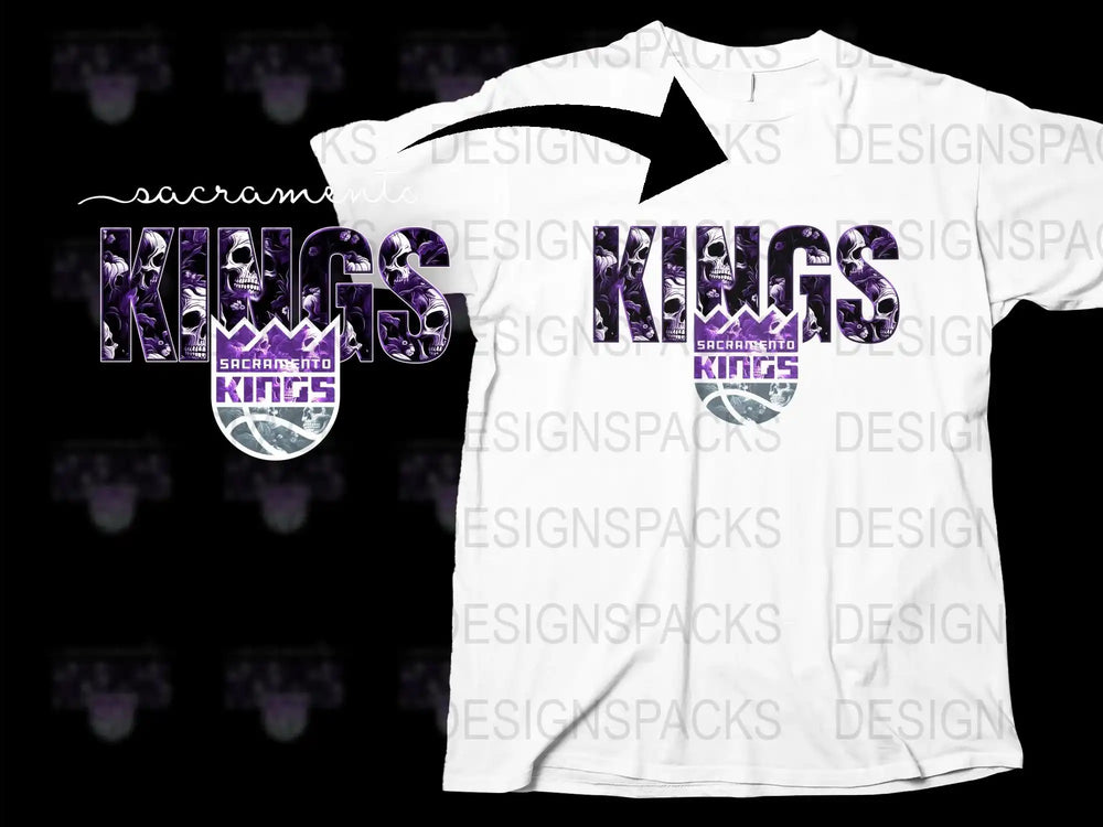 Kings Sacramento Inspired Graphic T-Shirt, Purple and White Sports Fan Apparel