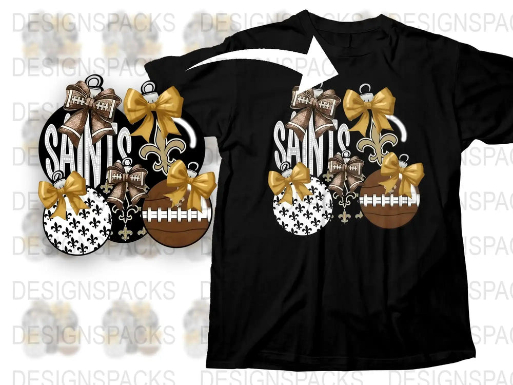 Festive Santa Football T-Shirt, Christmas Sports Tee, Holiday Graphic Shirt with Bow, Gift for Football Fans, Unisex Black Shirt