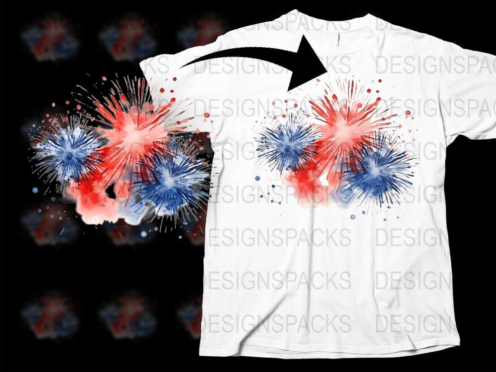 Patriotic T-Shirt Fourth of July Fireworks Splatter Design USA Colors Unisex Cotton Tee