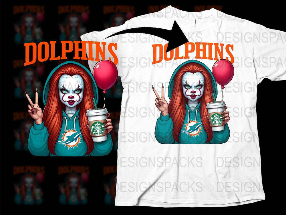 Clown Horror Miami Dolphins Fan T-Shirt, Creepy Clown Graphic Tee, Football Team Supporter Shirt