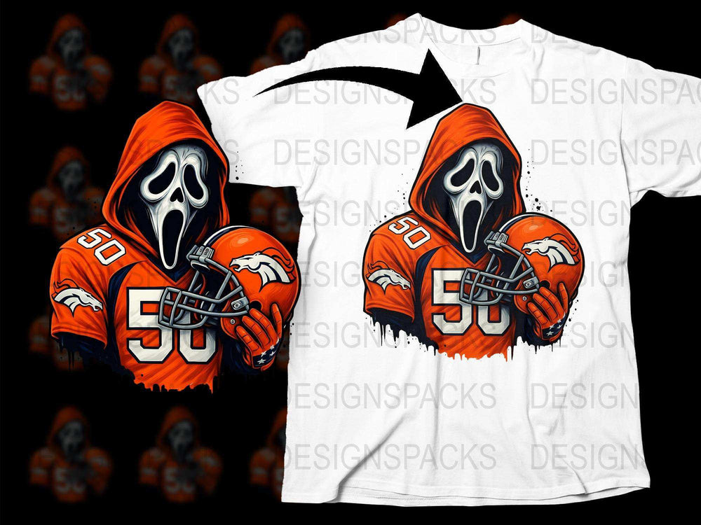 Ghost Face Football Player T-Shirt, Horror Sports Fan Apparel, Unique Graphic Tee, Halloween Football Design Shirt