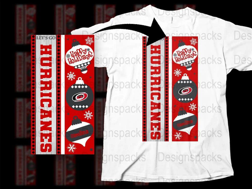 Carolina Hurricanes Hockey Themed Holiday T-Shirt, Red and White Snowflake Design, Festive Sports Apparel