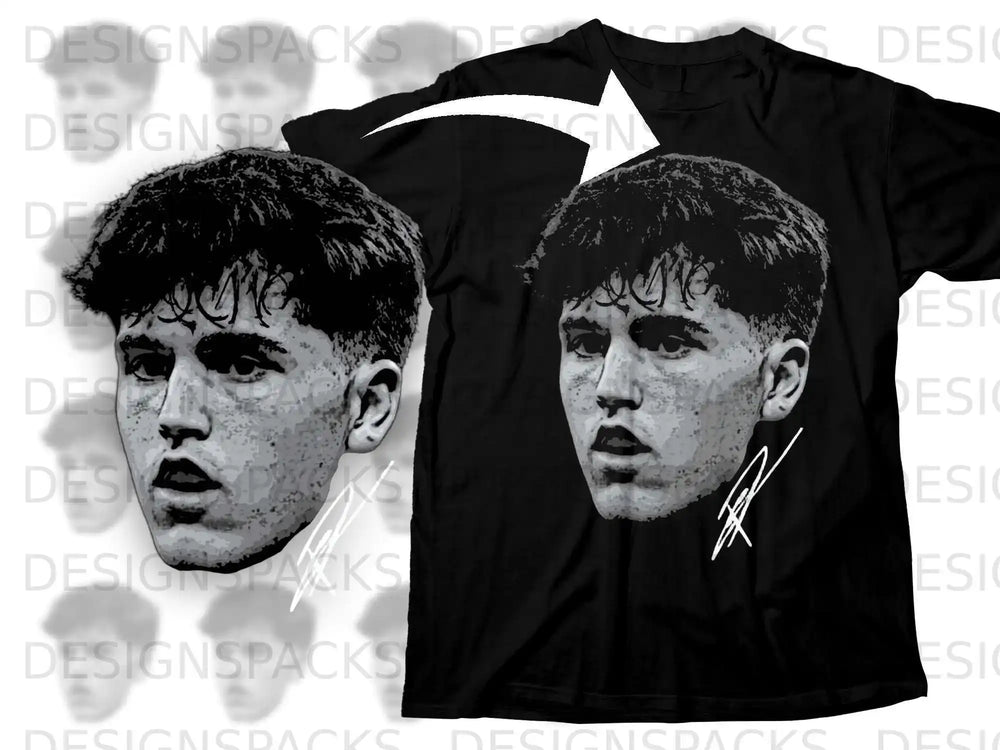 Detailed Portrait Graphic Signed Design T-Shirt Product