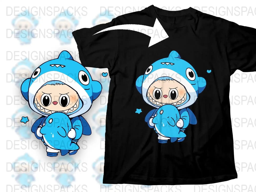 Cute Blue Shark Family Graphic T-Shirt, Fun Cartoon Shark Characters, Kids and Adults Casual Wear