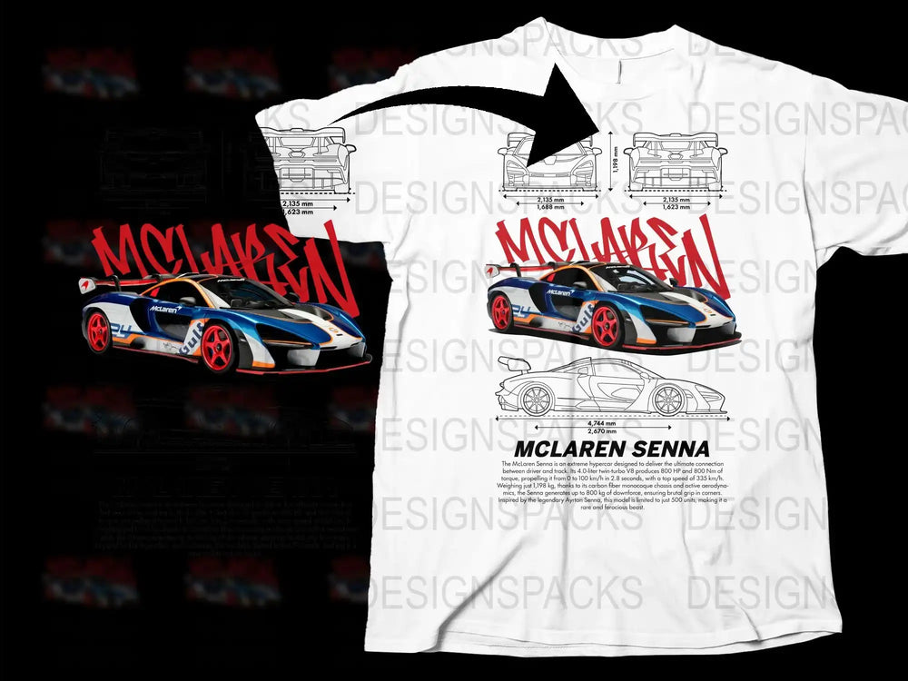 McLaren Senna Sports Car Graphic T-Shirt, Racing Enthusiast Tee, Automotive Design Shirt, Gift for Car Lovers, Collector's Item White Cotton