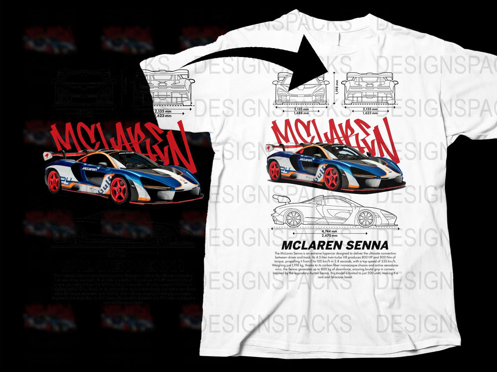 McLaren Senna Sports Car Graphic T-Shirt, Racing Enthusiast Tee, Automotive Design Shirt, Gift for Car Lovers, Collector's Item White Cotton
