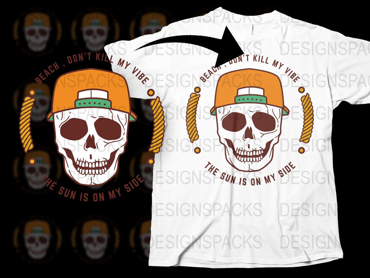 Beach Skull T-Shirt, Don't Kill My Vibe Summer Tee, Graphic Skull with Sunglasses and Headphones Shirt
